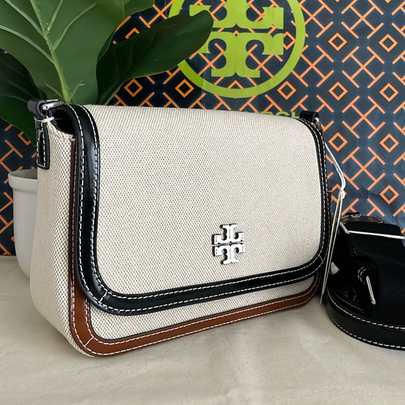 Tory Burch Handbags - New, tory burch thea canvas flap crossbody brown 156051